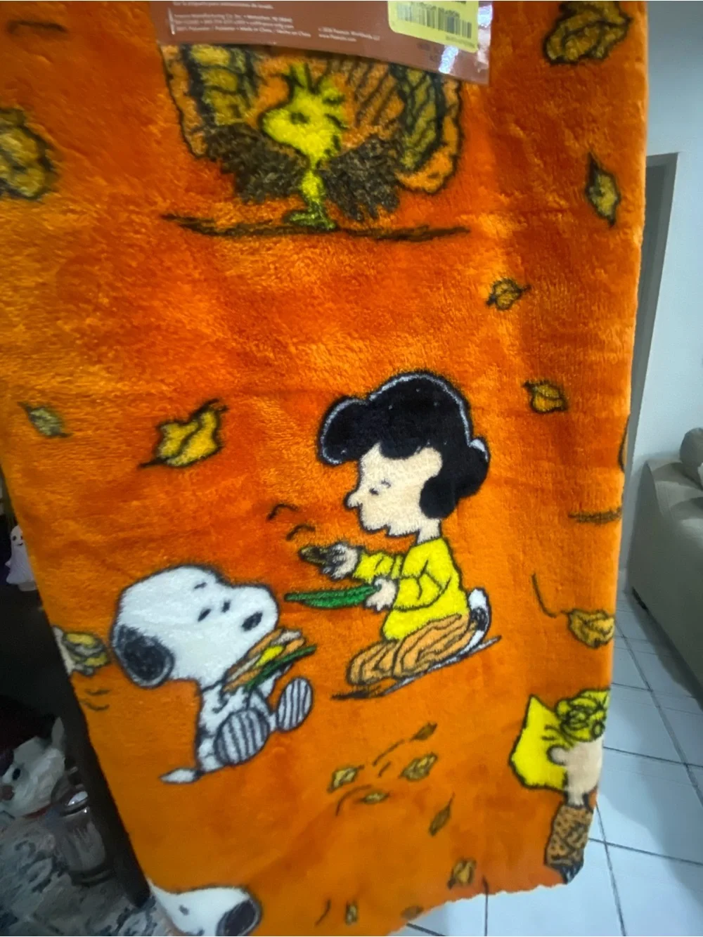 Peanuts Orange fall/autumn Fleece Blanket Featuring Snoopy & Friends